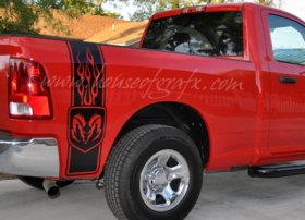 Flaming flame Flames truck bedside rear bed body decal decals vinyl graphics fits Dodge Ram 1500 2500 4x4