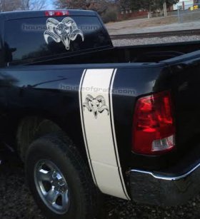 Pair of Ram Skull truck Bed stripe stripes & matching window sticker vinyl decal fits 2008-2023 Dodge Ram