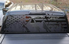 22”x65” Universal fitment Distressed Ripped American Flag with mountains rear window decal Ram GMC Chevy Toyota Jeep