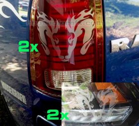 Etched Glass Flaming Ram Head Light decal fits 2014 Dodge Ram