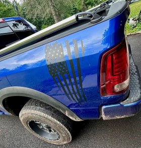 Pair of Bedside Distressed Torn Tattered USA American Flag Decal Decals Graphics - one Size fits Most Pickup Trucks Dodge Ford Chevrolet Nissan Toyota
