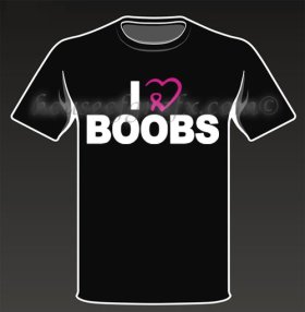I LOVE BOOBS Ribbon Heart Cancer Tee T shirt