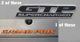 Door & trunk emblem overlays overlay decals stickers fits any 1997-2003 Pontiac Grand Prix GTP
