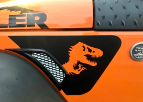 T-Rex Dino dinosaur side vent decals graphics fits 2018 2019 2020 2021 2022 Jeep Wrangler JL Rubicon Sahara Unlimited Gladiator