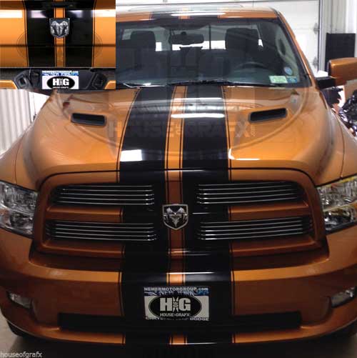 Dual 9" Stripes with accent stripe fits any year Dodge Ram Hemi SRT10 Rebel 1500 2500