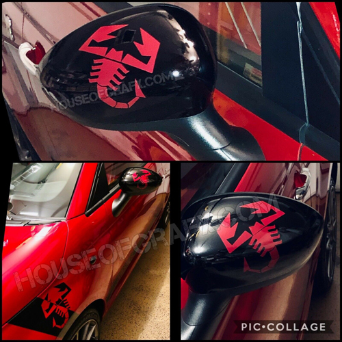 Scorpion Mirror vinyl decals & fender hash hashes stripes fit 2012 2013 2014 2015 2016 2017 2018 Fiat 500 Abarth