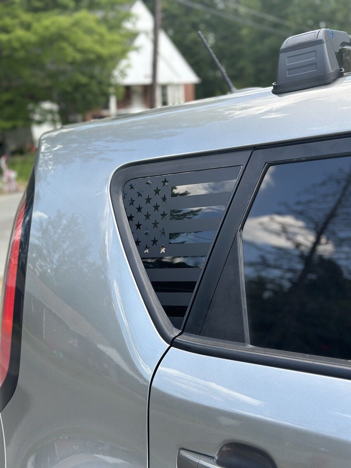 Pair of USA American flag quarter panel window decal decals fit any 2014 2015 2016 2017 2018 2019 2020 2021 Kia Soul