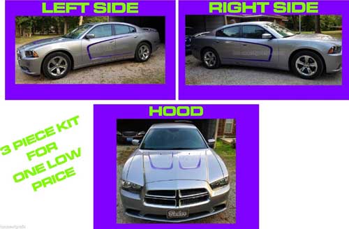 Scallop side decals & recessed hood stripes fit any model 2011 2012 2013 2014 Dodge Charger