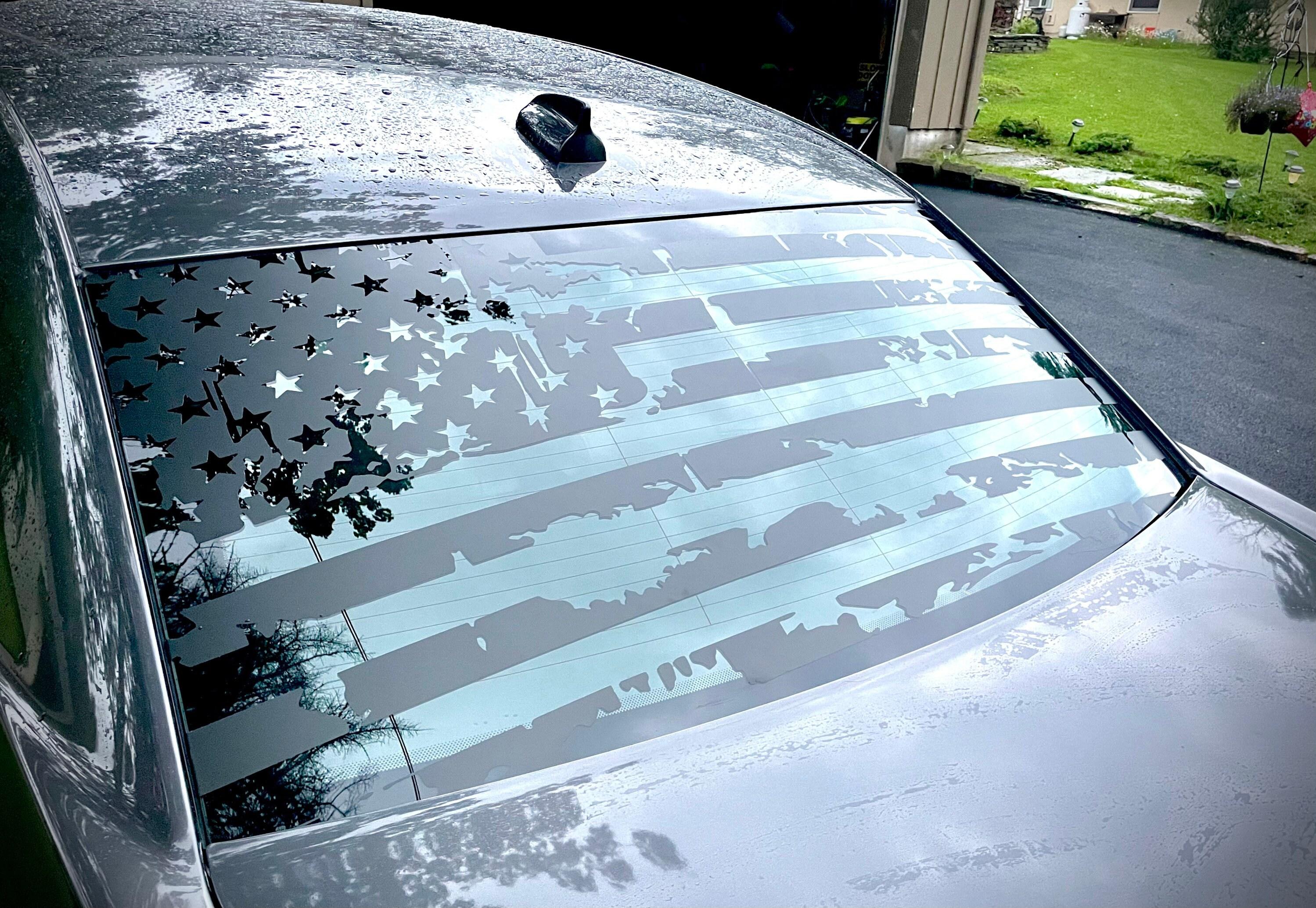 Rear window Tattered Broken Ripped Distressed American Flag decal decals vinyl graphics fit any model 2015 2016 2017 2018 2019 2020 2021 2022 2023 2024 Chrysler 300