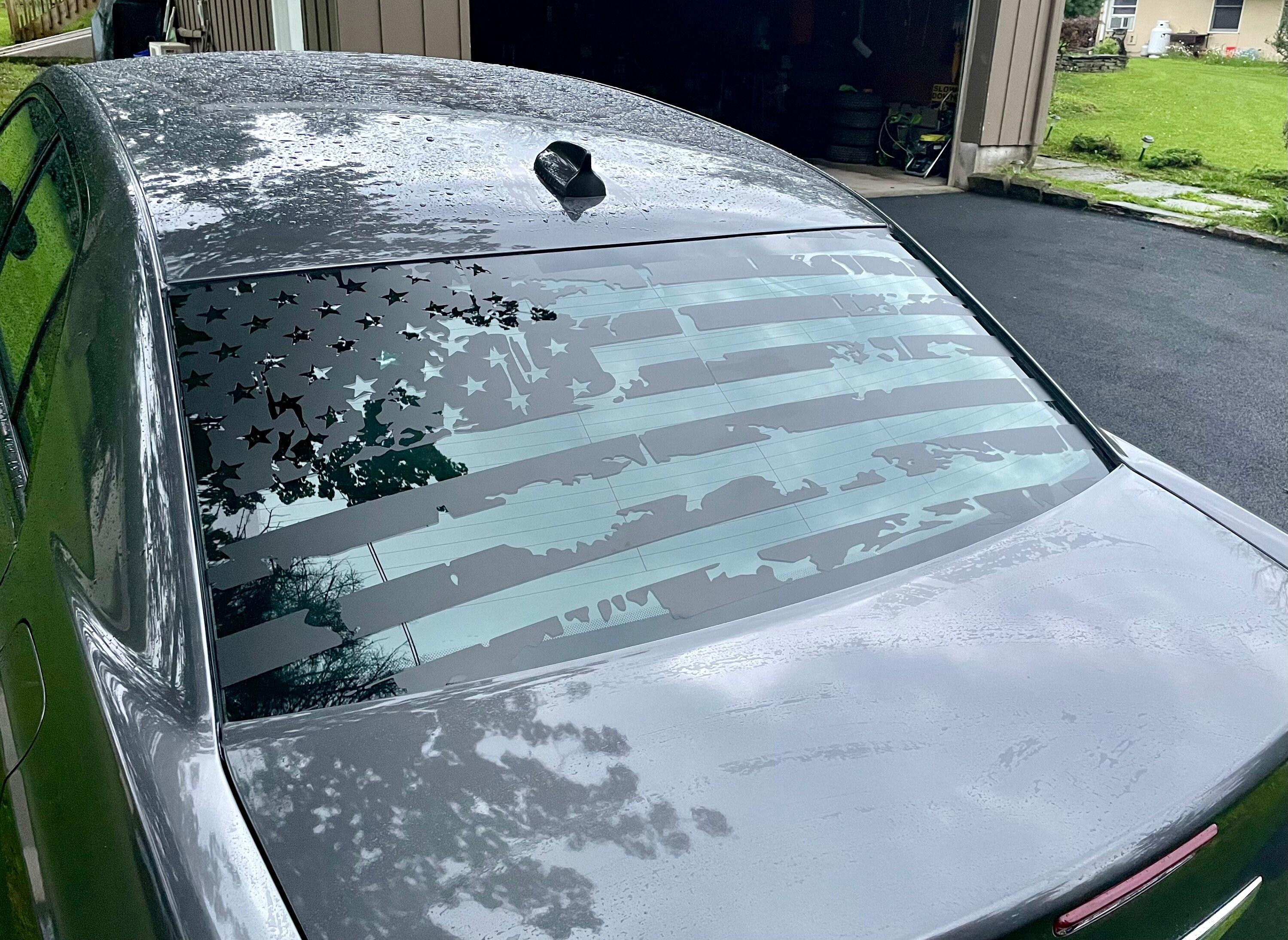 Rear window Tattered Broken Ripped Distressed American Flag decal decals vinyl graphics fit any model 2015 2016 2017 2018 2019 2020 2021 2022 2023 2024 Chrysler 300