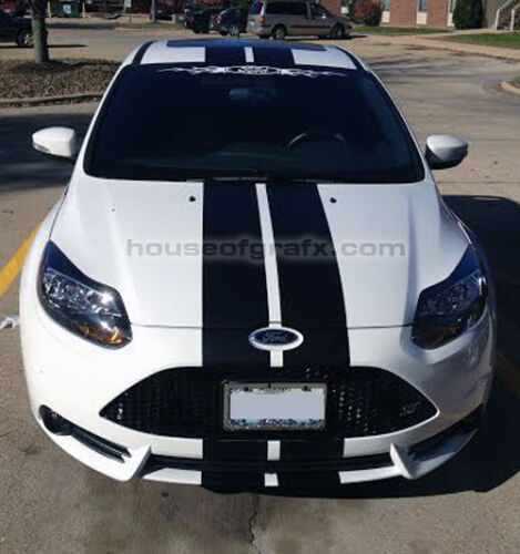 Plain dual 8\" wide Rally Racing Stripe Stripes Graphics Decal decals fit any year Ford Focus ST RS