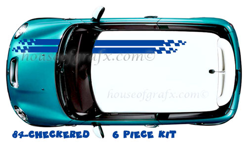 Checkered Hood Roof Rear Stripe Stripes Graphics vinyl Decals fit Mini Cooper Renault Clio Honda Civic