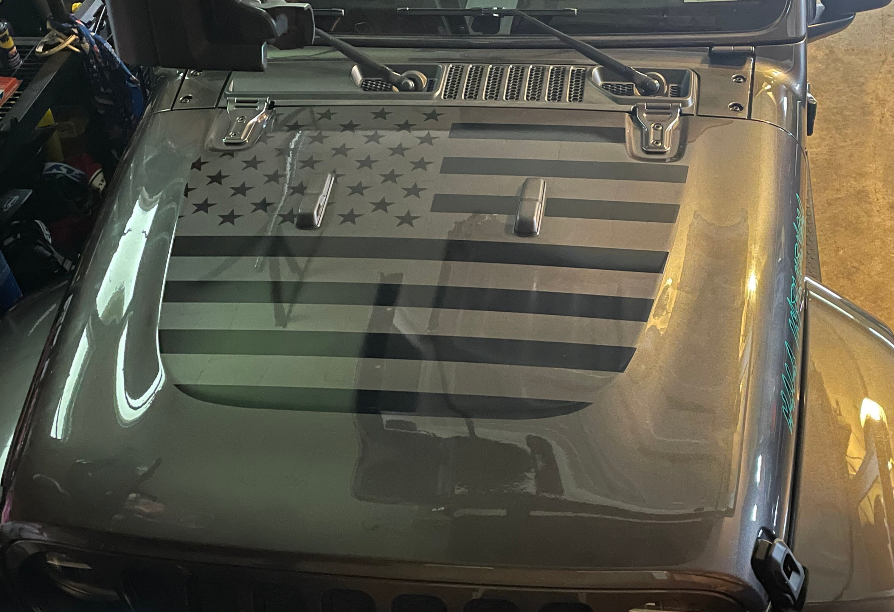 Large 2 piece Hood Flag vinyl Decal Graphic sticker compatible with 2018-2023 Jeep Wrangler or Gladiator JL JLU Sahara Unlimited Rubicon