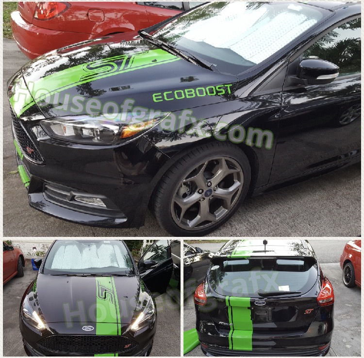 9.5" Ford Focus Shelby ST Euro Offset stripe& 2 ECOBOOST decals