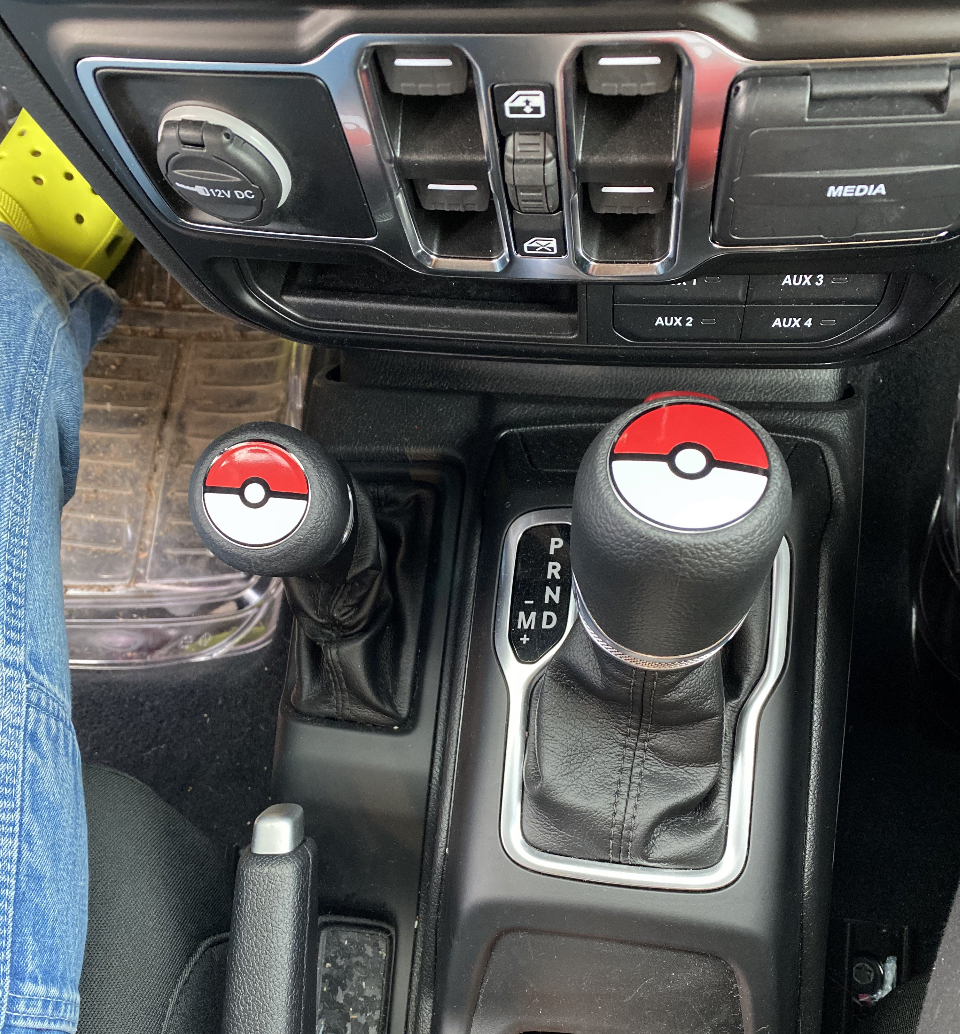 Pair of Pokeball pokemon gear shifter overlay decals fit 2018-2022 Jeep Wrangler or Gladiator JL JLU Sahara Rubicon Automatic transmission