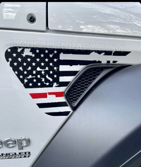 Thin Line Distressed USA Police Fire EMS Flag Decals fit 2018-2020 Jeep Wrangler Sahara Rubicon Gladiator Unlimited