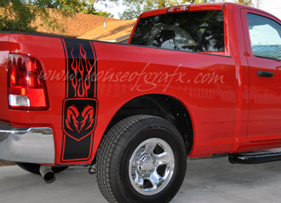 Flaming flame bedside body decal decals graphics fits Dodge Ram