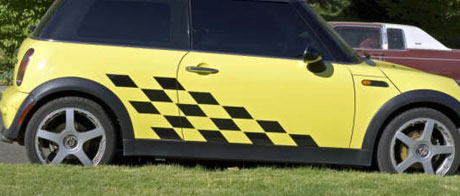 Mini Cooper racing checkered side body decal decals