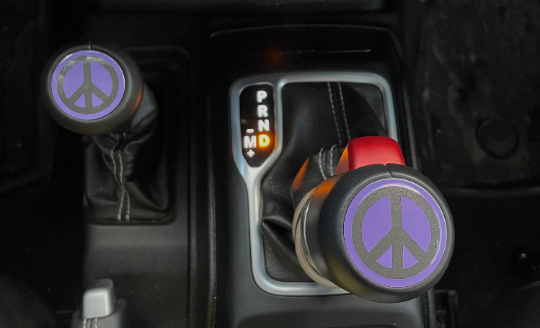Pair of Peace sign gear shifter overlay decals fit 2018-2022 Jeep Wrangler or Gladiator JL JLU Sahara Rubicon Automatic transmission