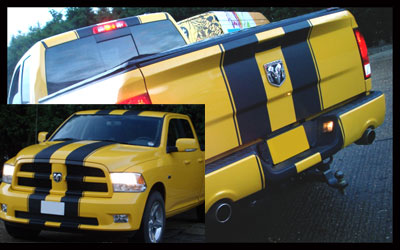 Dual 8" Rally Racing Stripes with pin stripes Graphics Decals fit ANY Dodge Ram Dakota 1500 2500